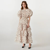 Sophie Polka Dots Puffy Top with Layered Maxi Skirt