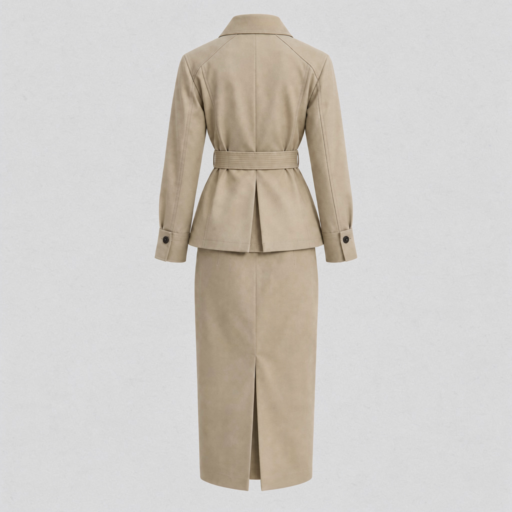 Evelyn Belted Trench Jacket and Midi Pencil Skirt