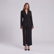 Zara Lace-Trim Blazer and Lace-Panel Maxi Skirt