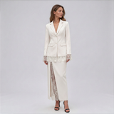 Zara Lace-Trim Blazer and Lace-Panel Maxi Skirt