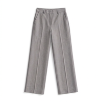 A pair of light gray wide-leg trousers shown flat against a solid white background.