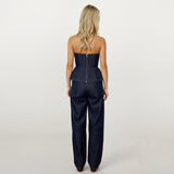 Bronte Denim Sweetheart Peplum Top with Blazer and Pants