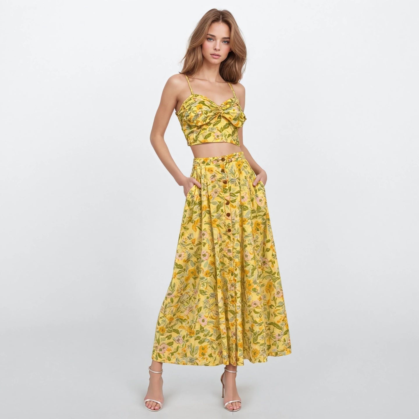 Nicole Yellow Floral Top and Skirt