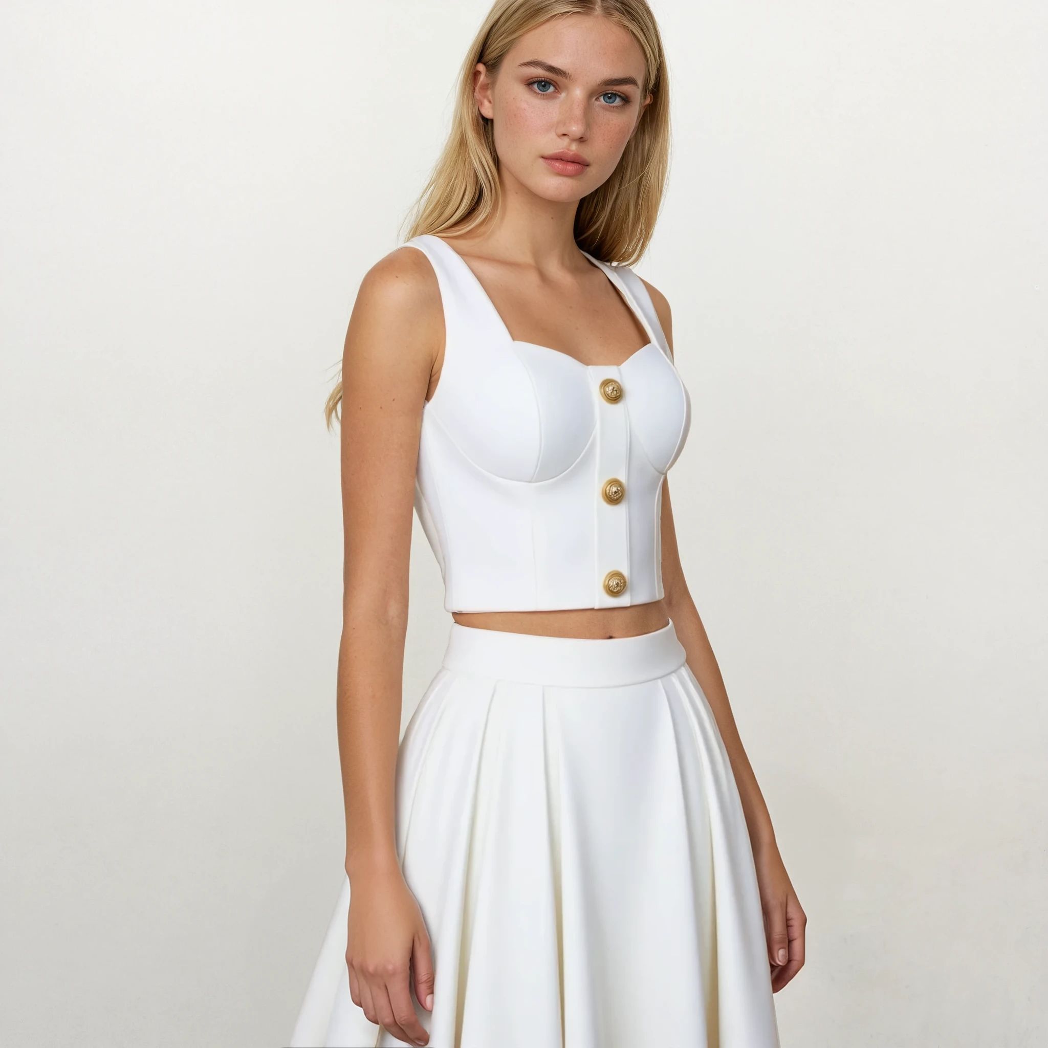 Amelie Gold Buttons Bustier Top with Skirt