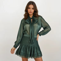 Jade Shimmery Blouse with Skirt