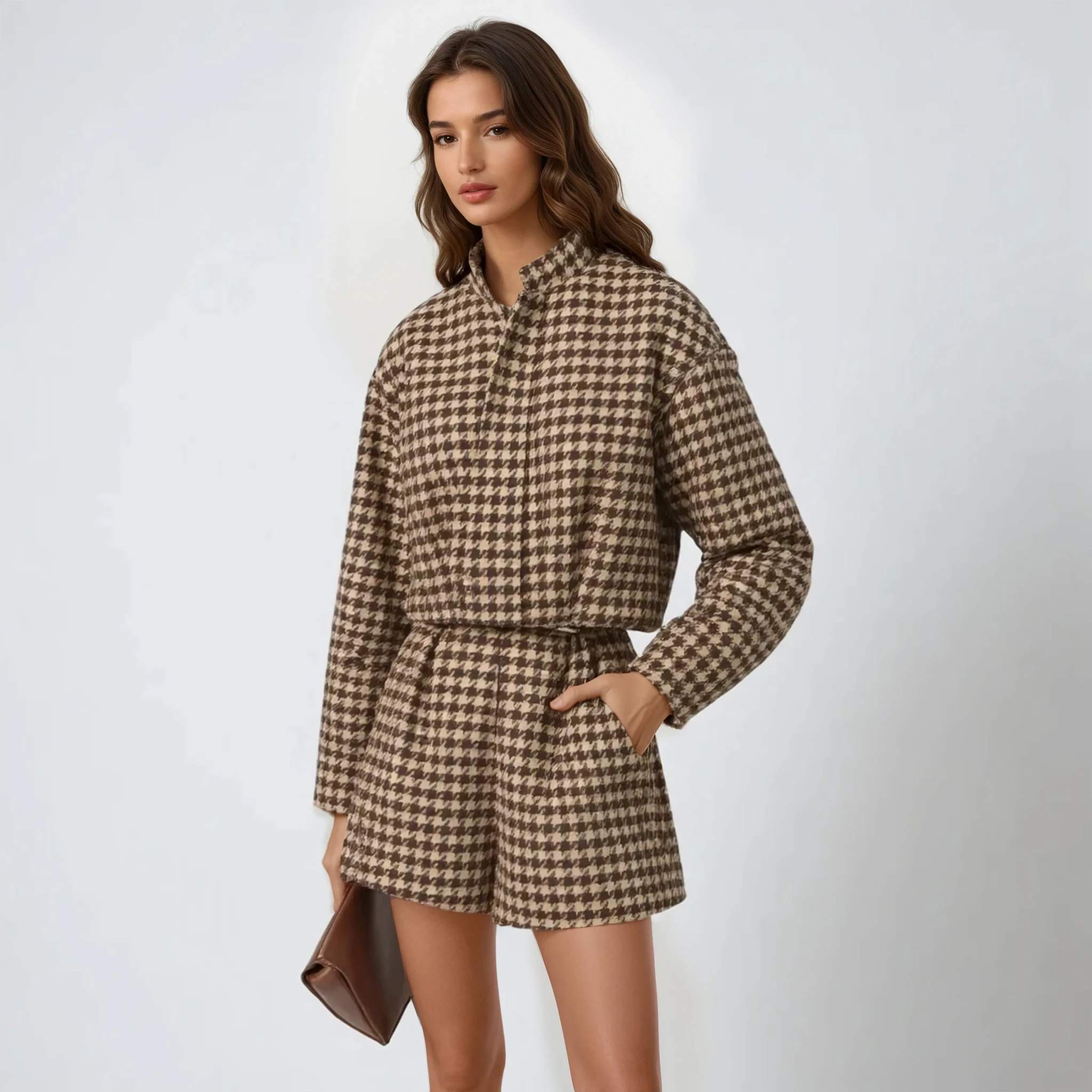 Leonie Brown Houndstooth Jacket with Shorts