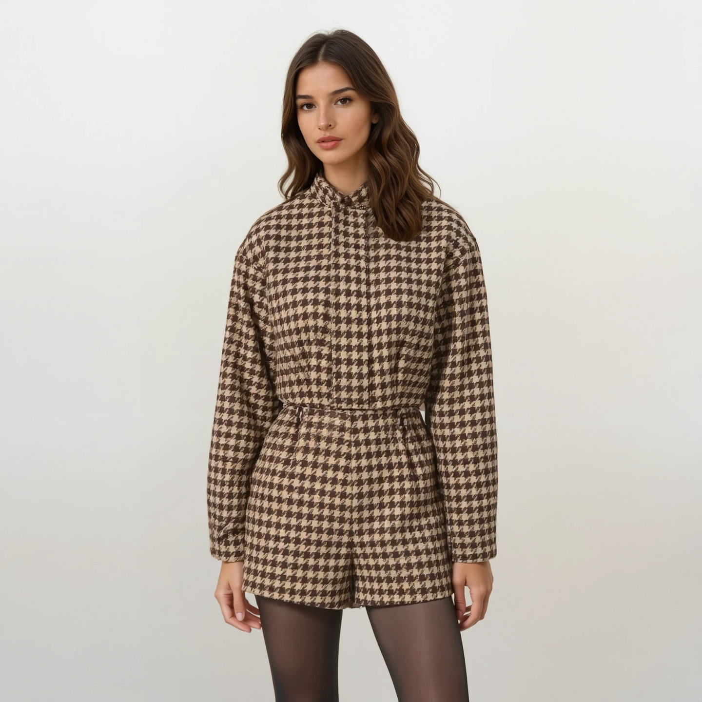 Leonie Brown Houndstooth Jacket with Shorts
