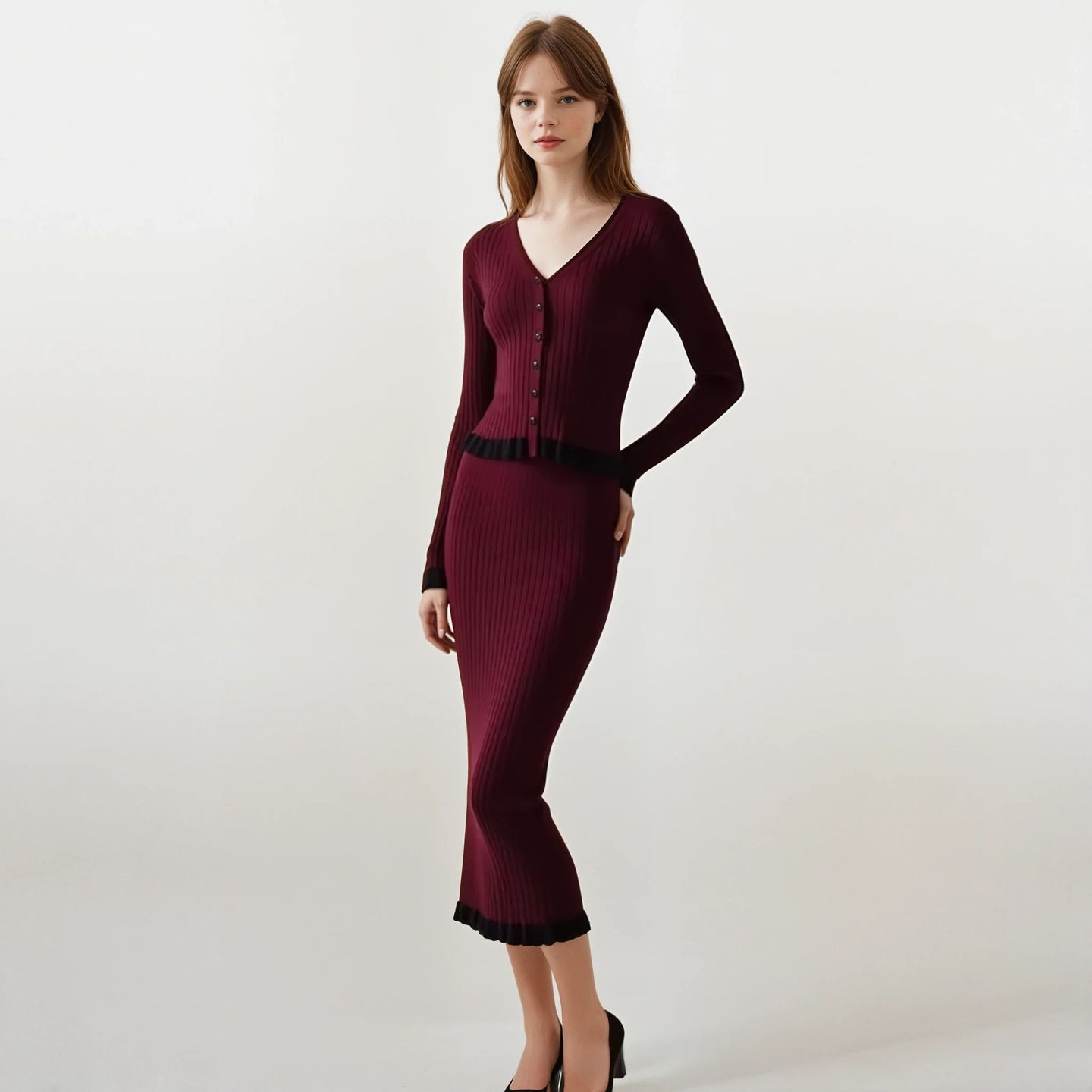 Taylor Knit Long Sleeve Top with Skirt