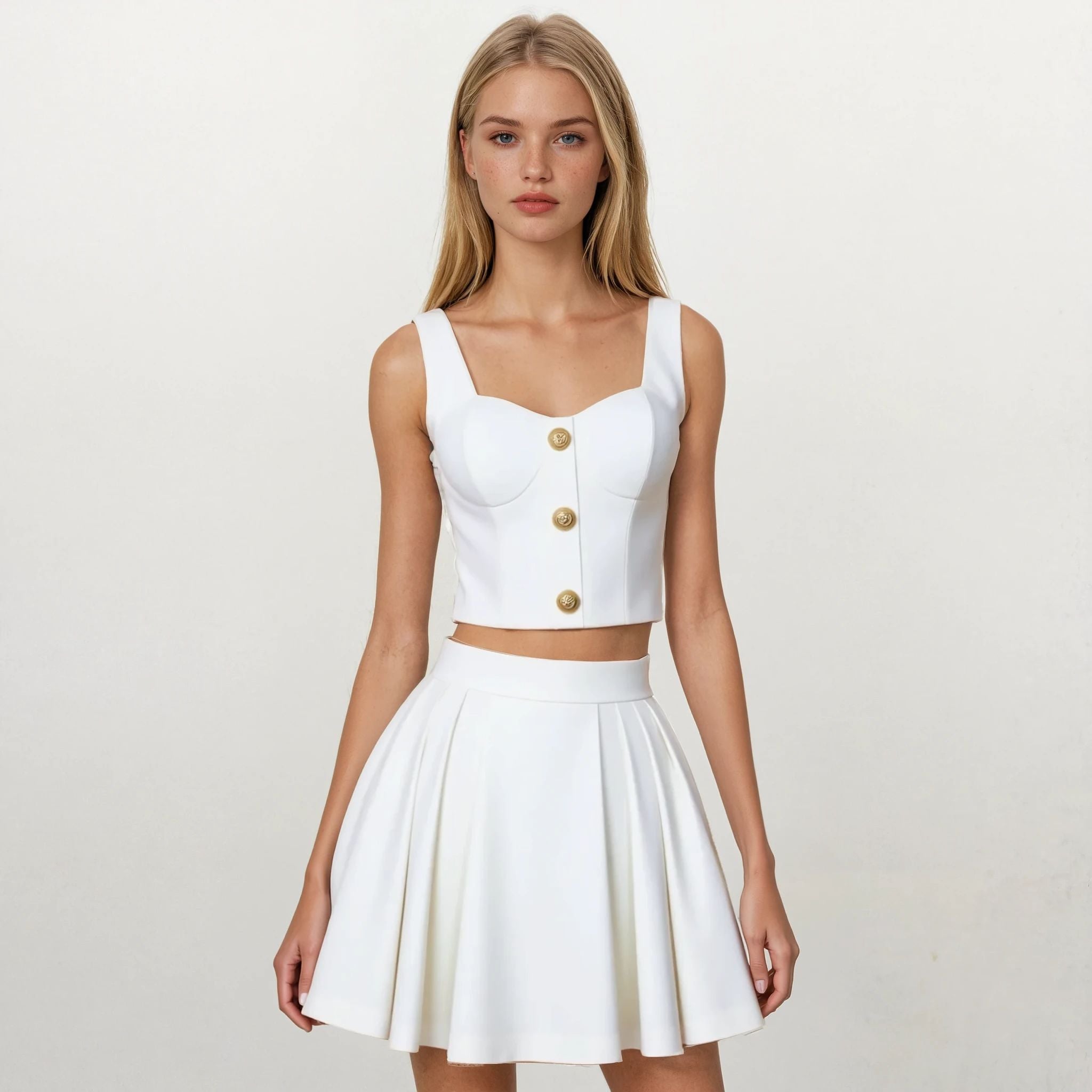 Amelie Gold Buttons Bustier Top with Skirt