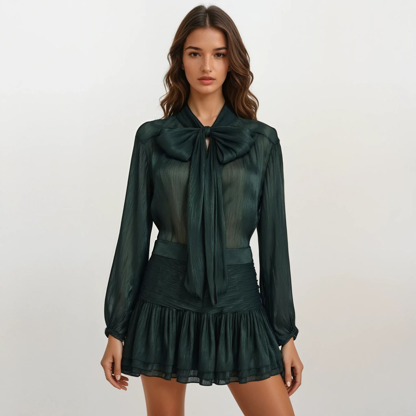 Jade Shimmery Blouse with Skirt