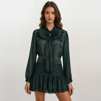 Jade Shimmery Blouse with Skirt