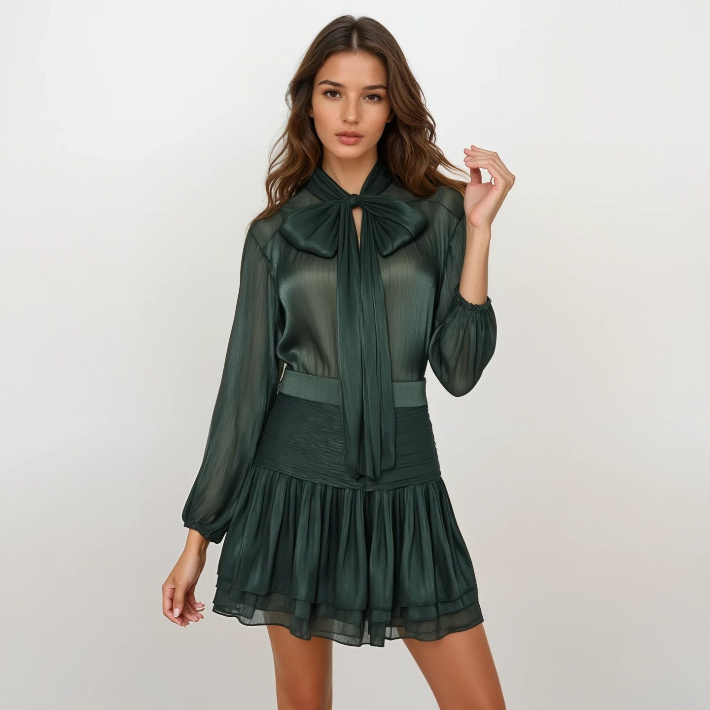Jade Shimmery Blouse with Skirt