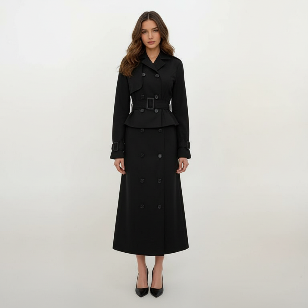 Harlow Cropped Trench Coat with Maxi Skirt