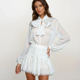 Jade Shimmery Blouse with Skirt