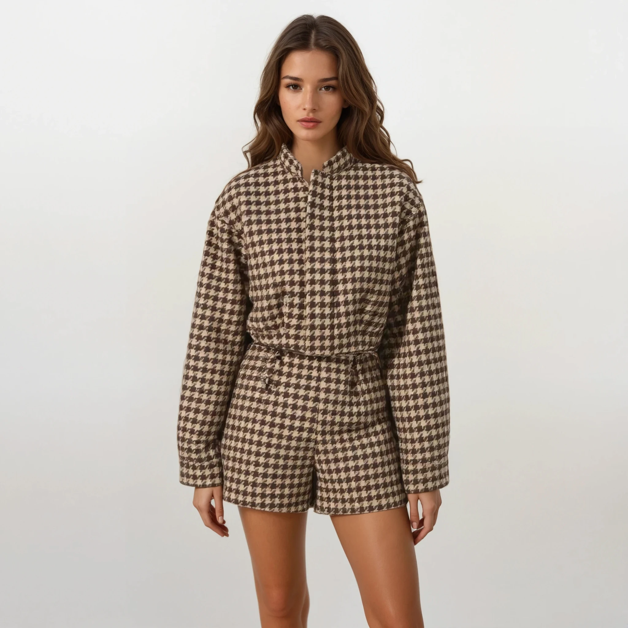 Leonie Brown Houndstooth Jacket with Shorts