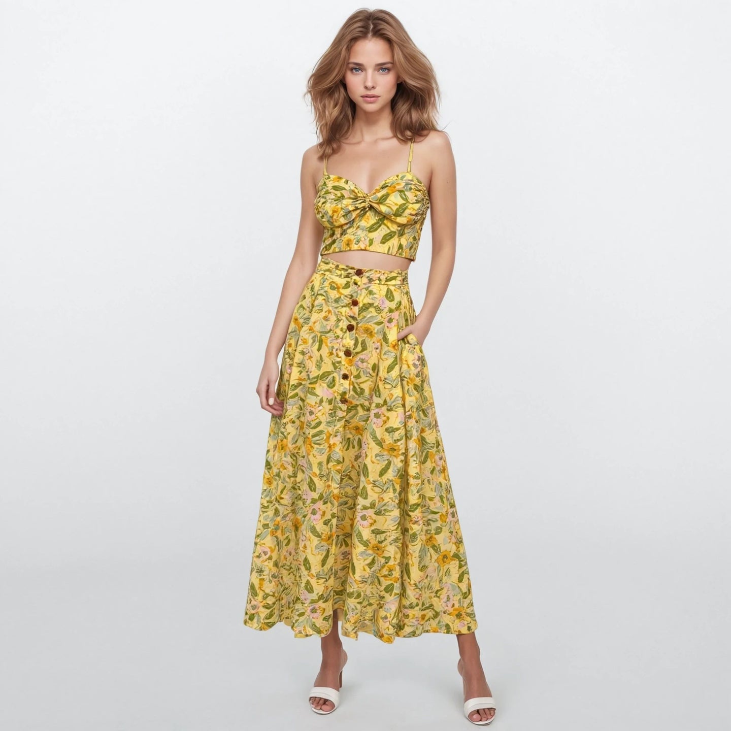 Nicole Yellow Floral Top and Skirt