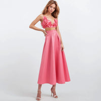 Peony Appliqué Flower Crop Top with Skirt