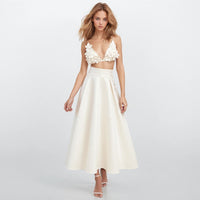 Peony Appliqué Flower Crop Top with Skirt