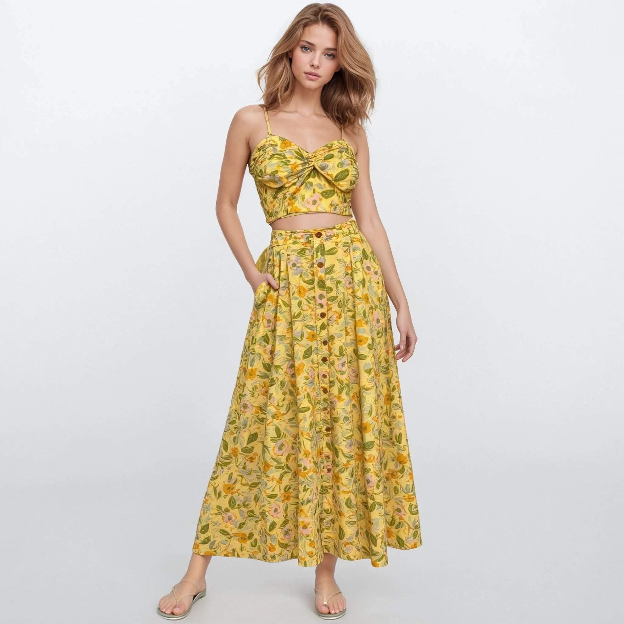Nicole Yellow Floral Top and Skirt