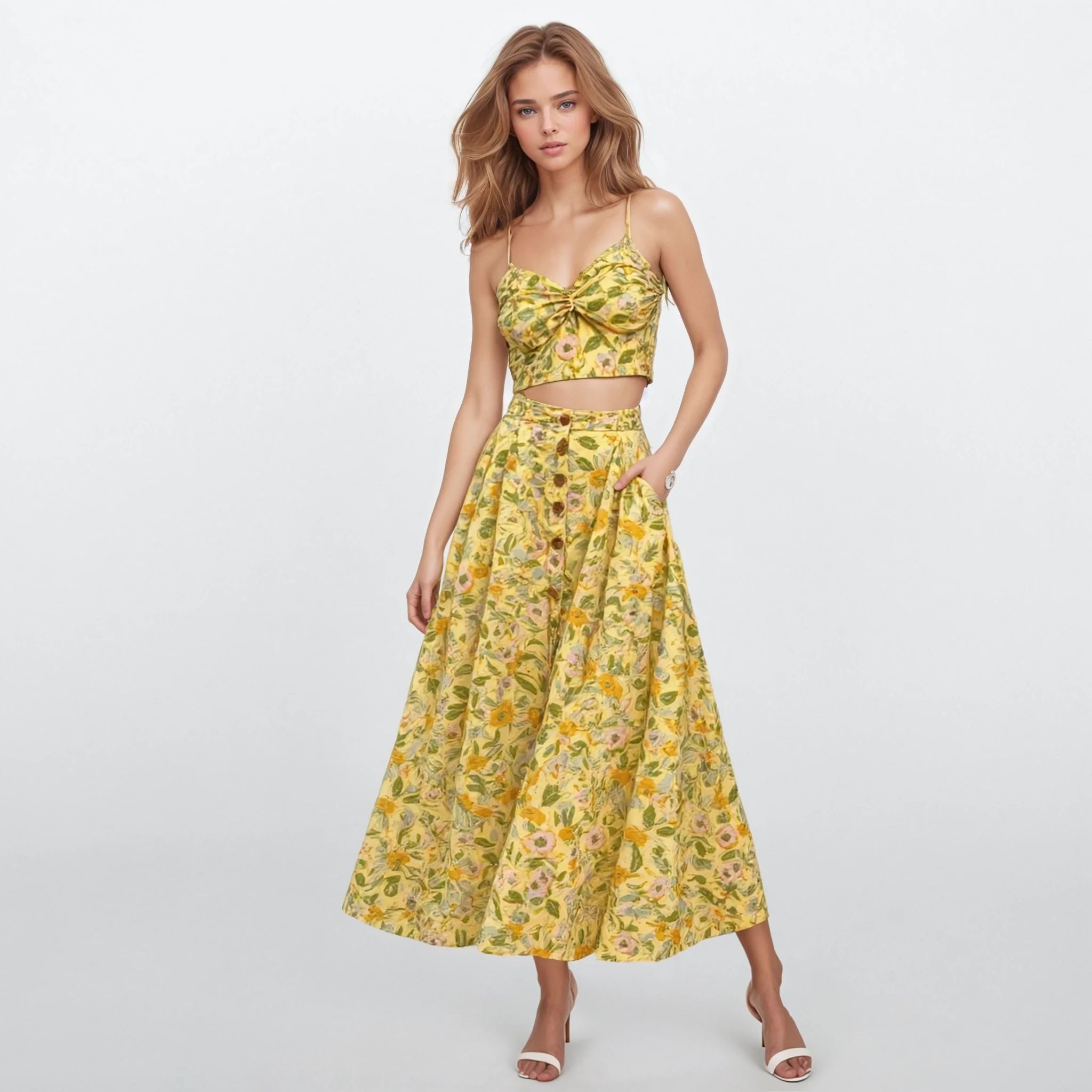 Nicole Yellow Floral Top and Skirt