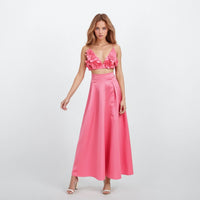 Peony Appliqué Flower Crop Top with Skirt
