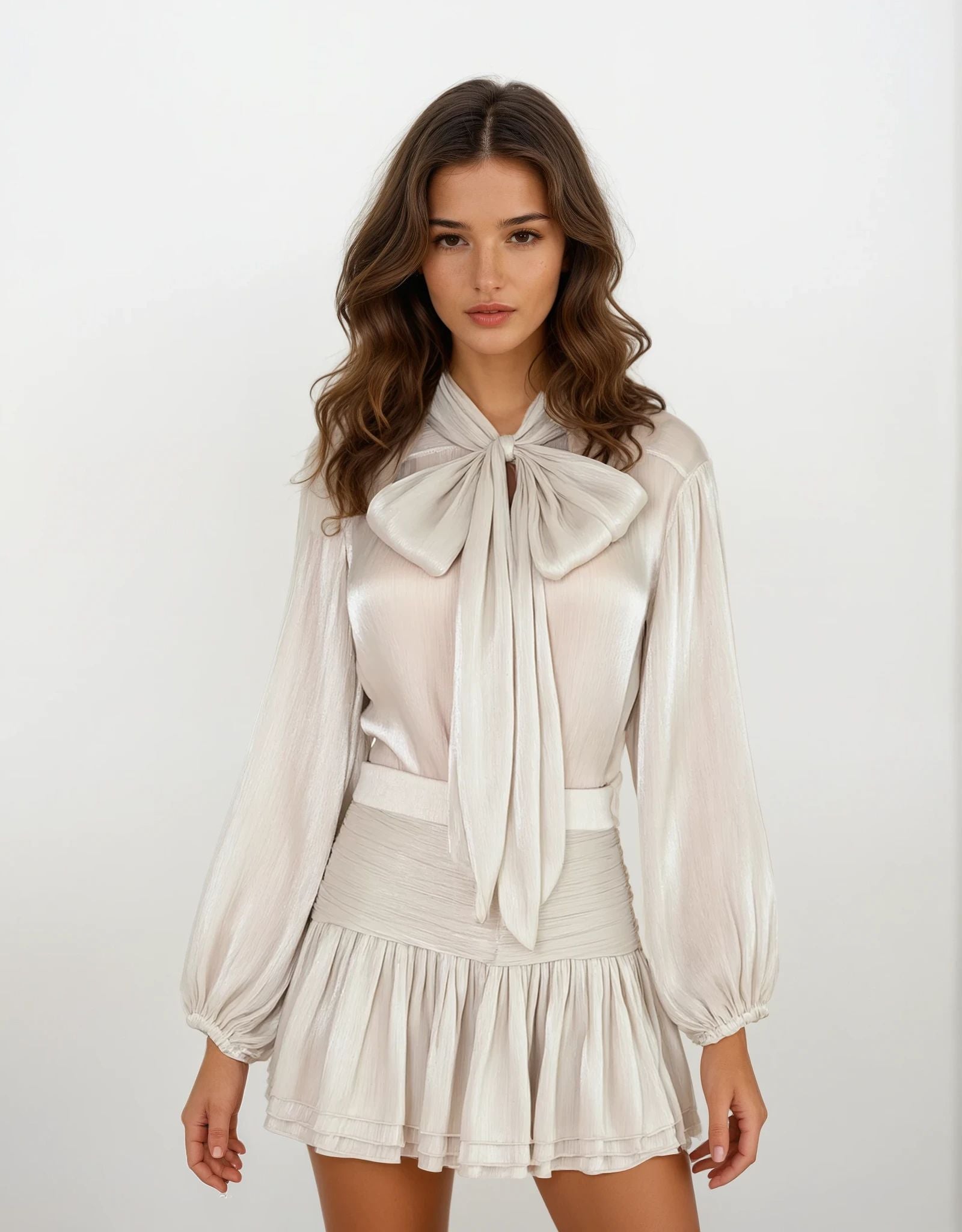 Jade Shimmery Blouse with Skirt
