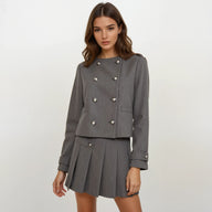 Isobel Grey Wool-Blend Jacket with Pleated Skirt