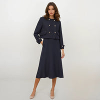 Vivienne Navy Tweed Jacket with Midi Skirt