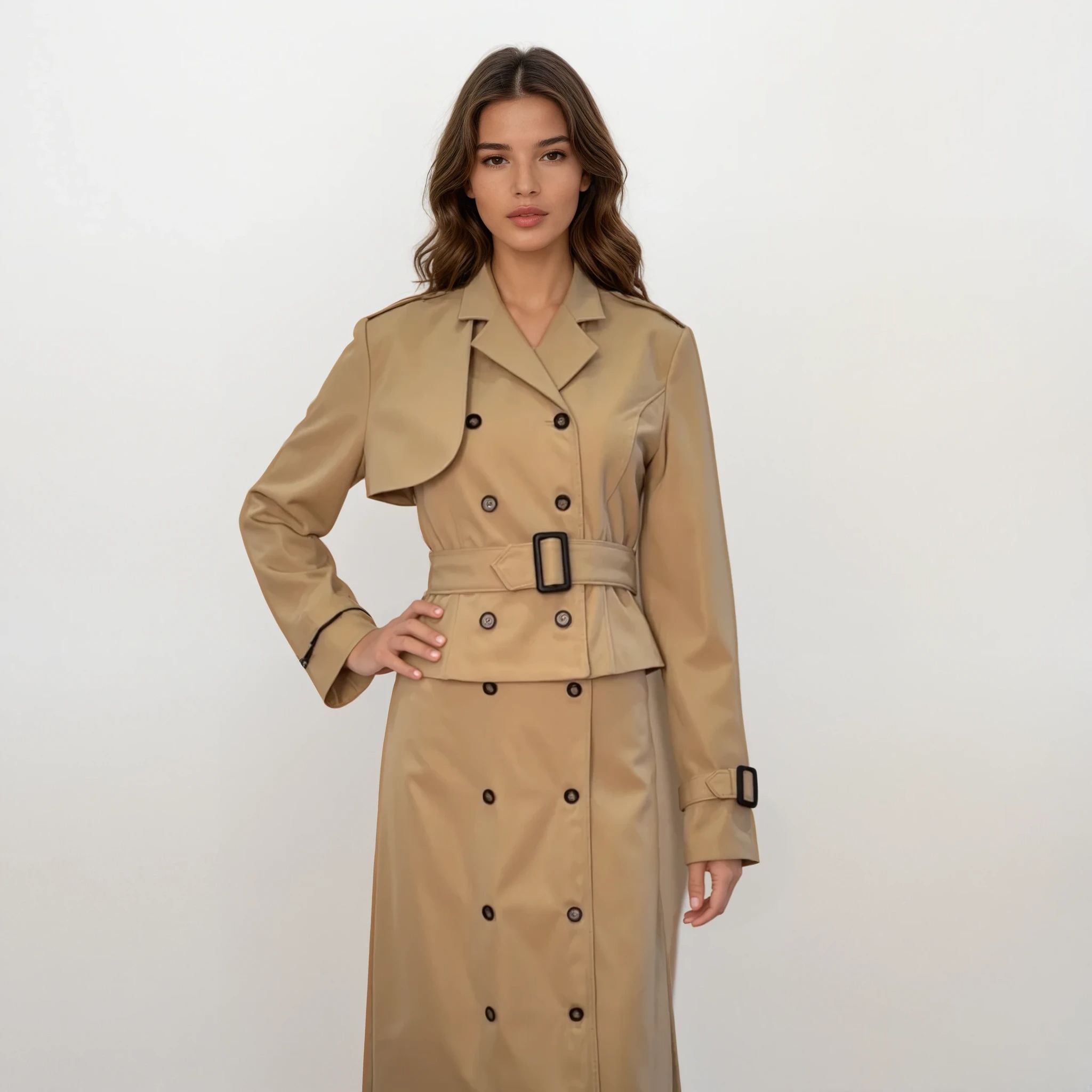 Harlow Cropped Trench Coat with Maxi Skirt
