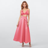 Peony Appliqué Flower Crop Top with Skirt